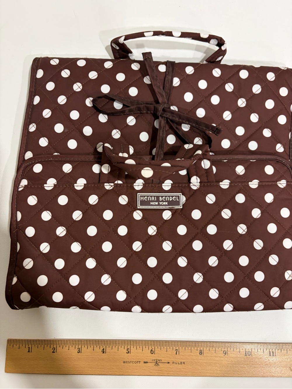 henri bendel Brown and White Polka Dot Quilted Travel Tote